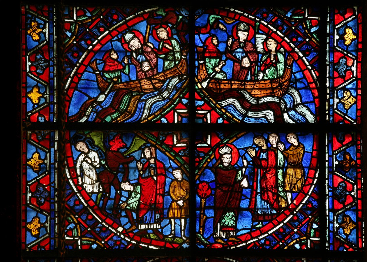 4 Tafeln aus dem St. Germain Fenster von French School