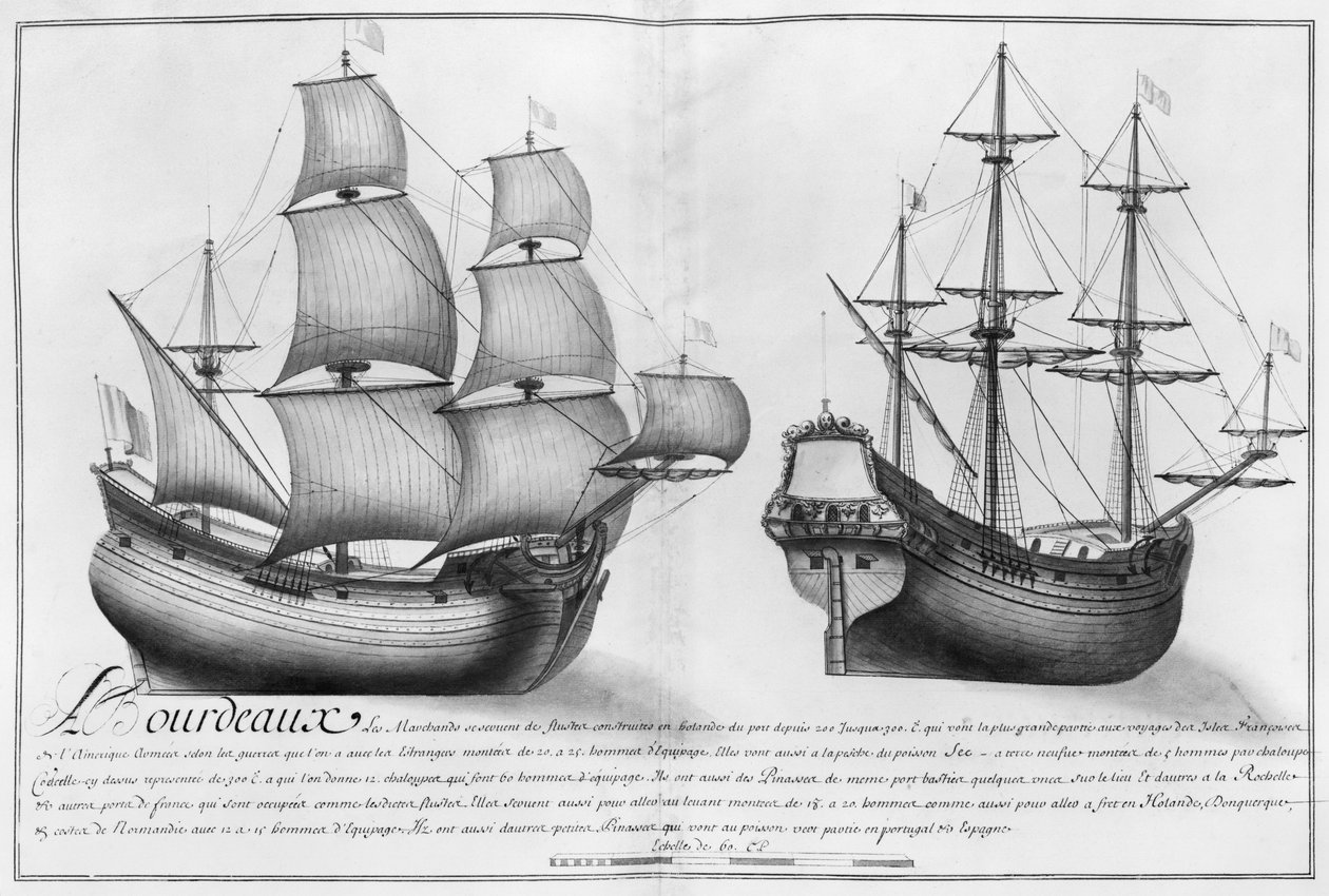 Ein niederländisches Lagerschiff und eine Pinasse, Bordeaux, Illustration aus 