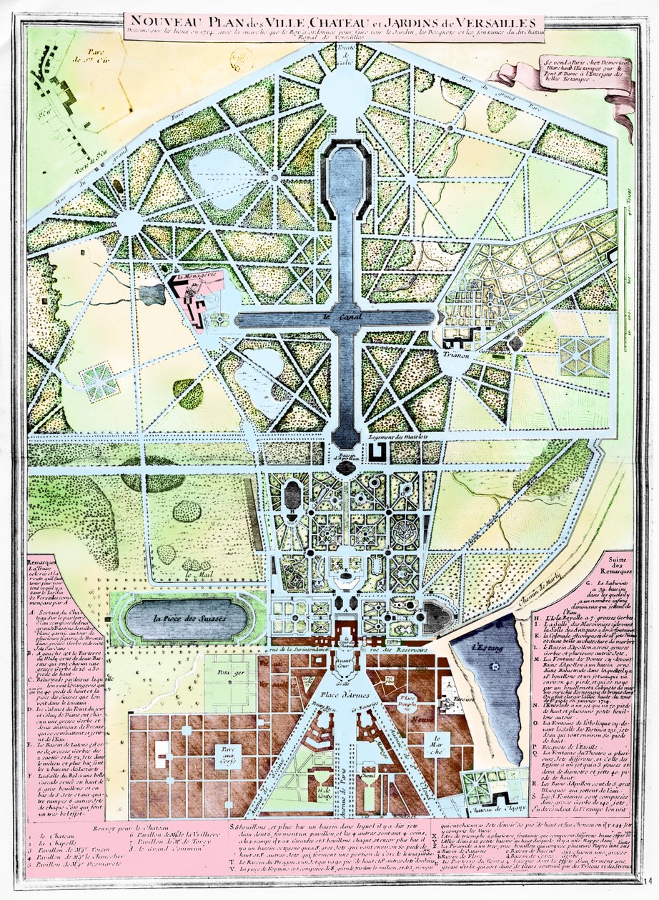 Neuer Plan der Stadt, des Schlosses und der Gärten von Versailles, 1714 von French School