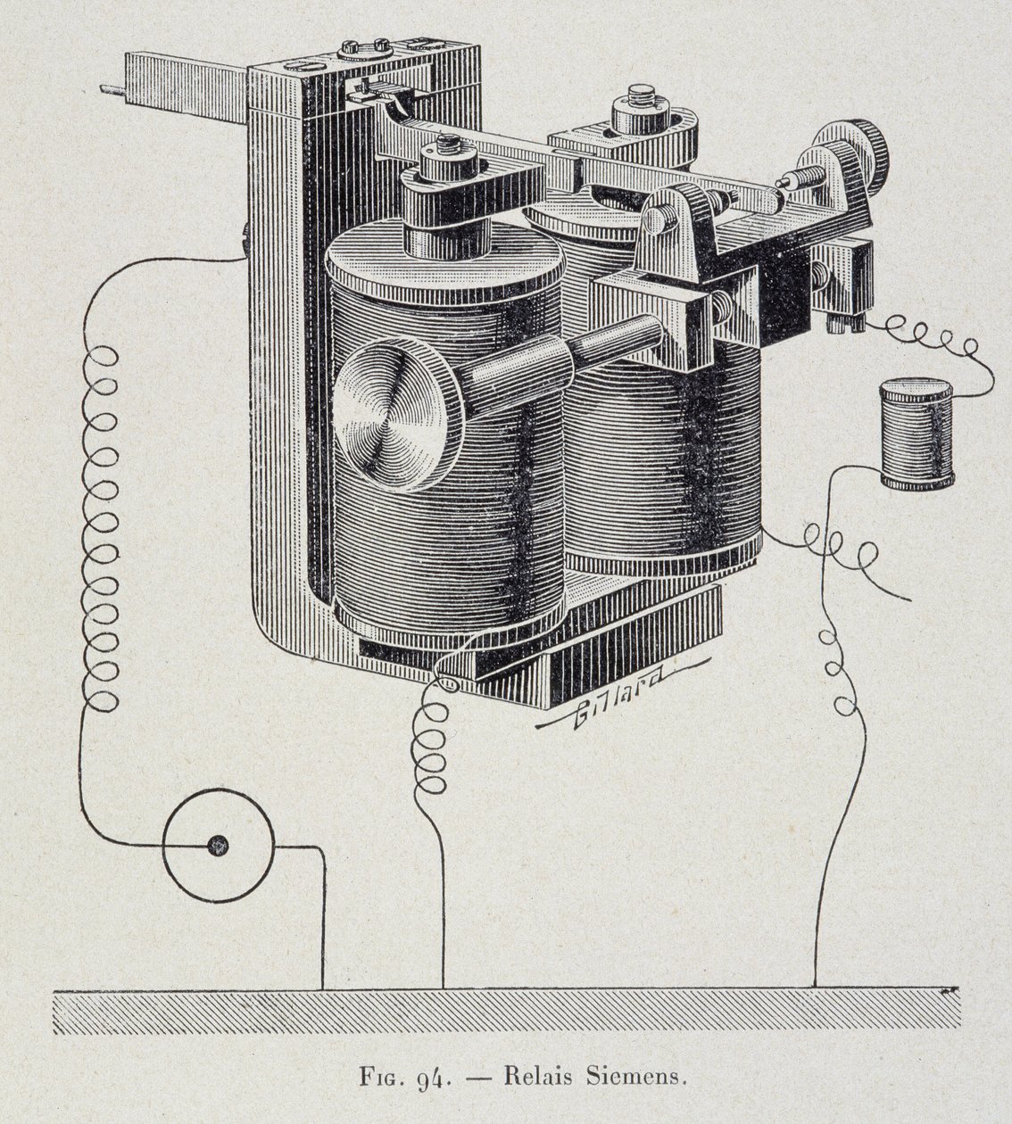 Ein Siemens-Relais - in „Durch die Elektrizität“ von G. Davy von French School