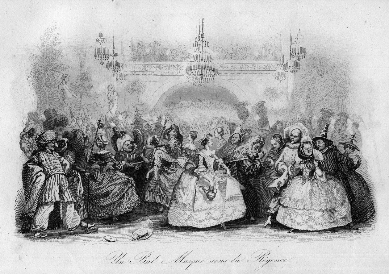 Ein Maskenball unter der Regentschaft („Das Karnevalslied“ von Marc-Antoine Madeleine Desaugiers) von French School