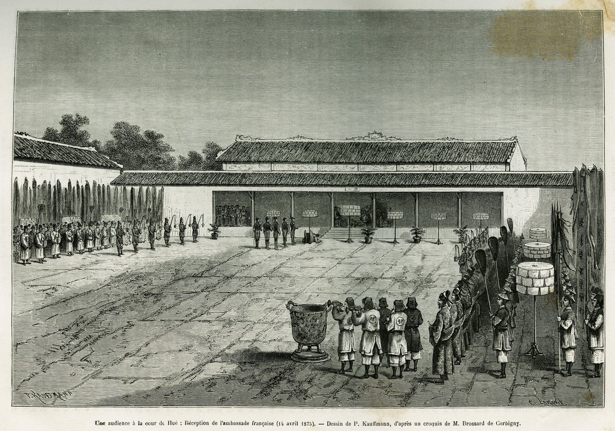 Eine Anhörung am Hof von Hue (Vietnam), Empfang der französischen Botschaft, 14. April von French School