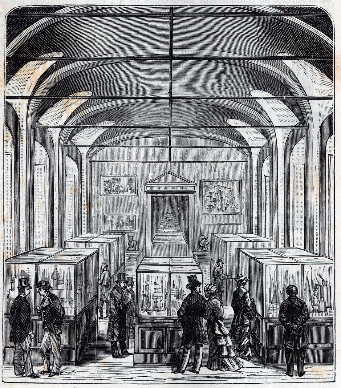 Ein Raum des Conservatoire de Arts et Metiers im 19. Jahrhundert (Stich in „Wissenschaften für alle - Physik und Chemie“ von Alexis Clerc) von French School