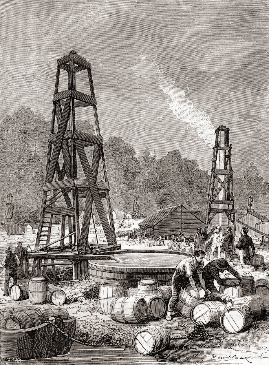 Eine Erdölquelle am Oil Creek am Allegheny River, Pennsylvania, USA im ...