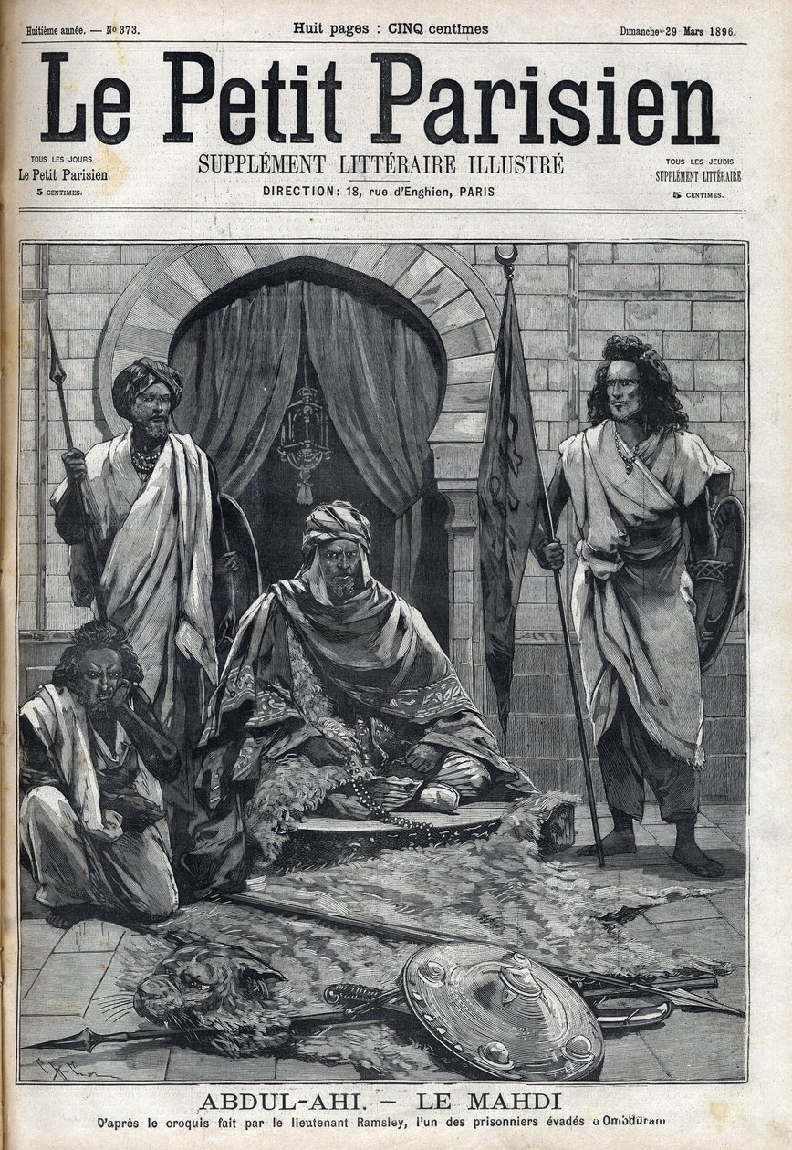 Abdul-Ahi-Palast (Abdullahi) in Ombduram am Ufer des Nils in Mahdi. Gravur in "Le petit Parisien" von French School
