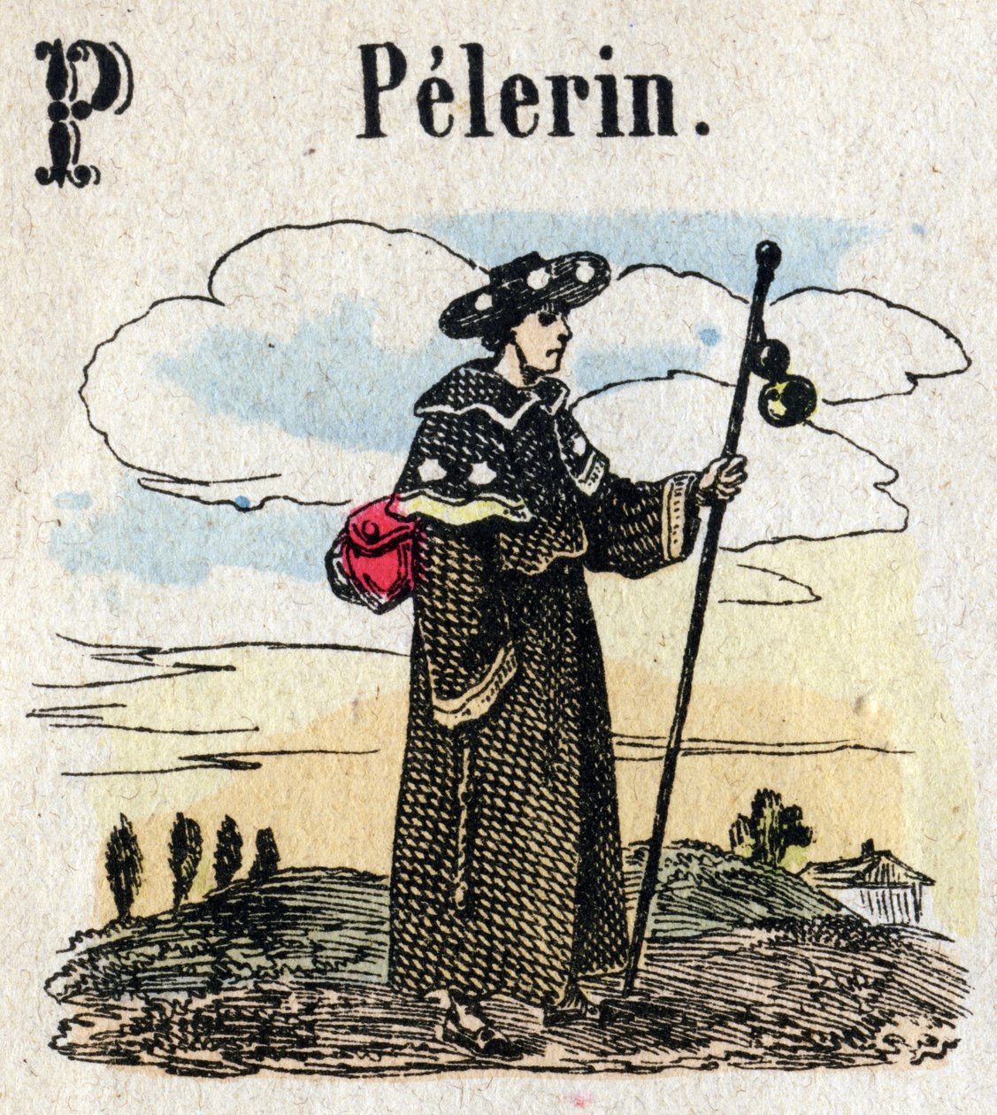 Abecedarium. Buchstabe P wie Pilger. Kleines enzyklopädisches Alphabet, beliebte Serie. Epinaler Bildgebung, Ende des 19. Jahrhunderts von French School