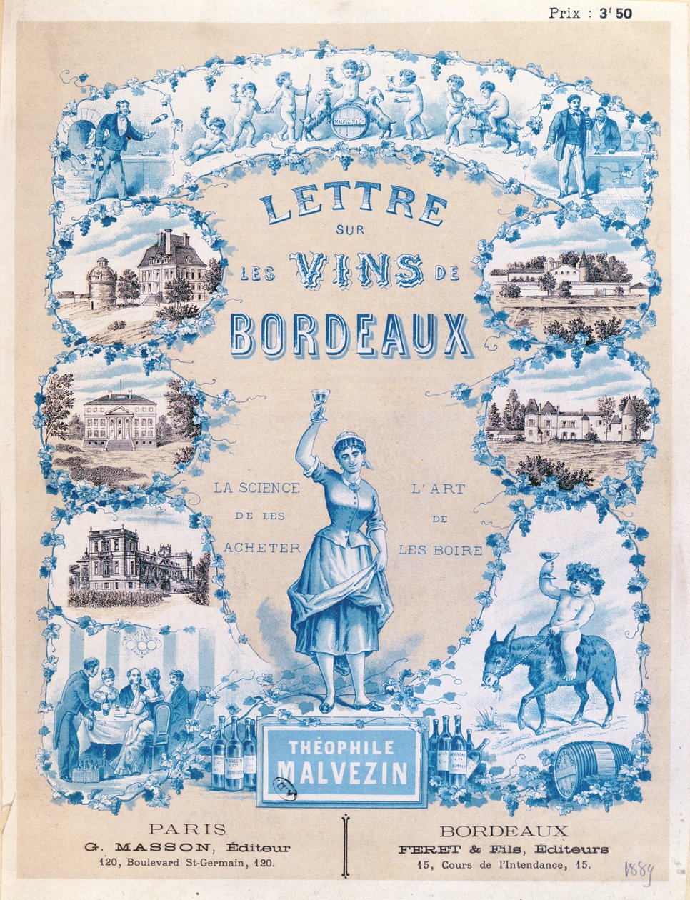 Werbung zur Veröffentlichung von Lettre sur les Vins de Bordeaux von Theophile Malvezin, 1889 von French School