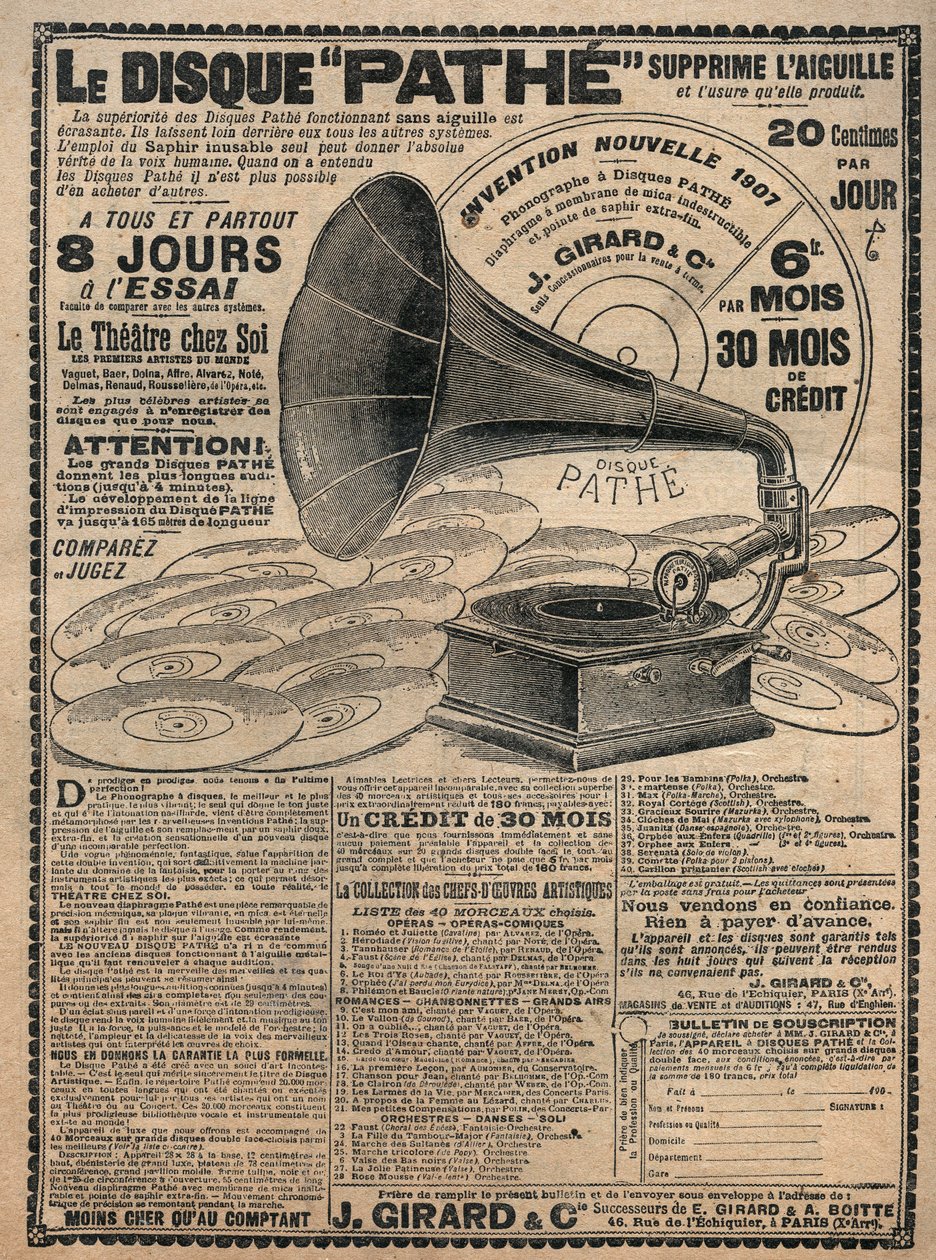Werbung für Phonographen „Pathe“ 1907 - Le disque pathe von French School