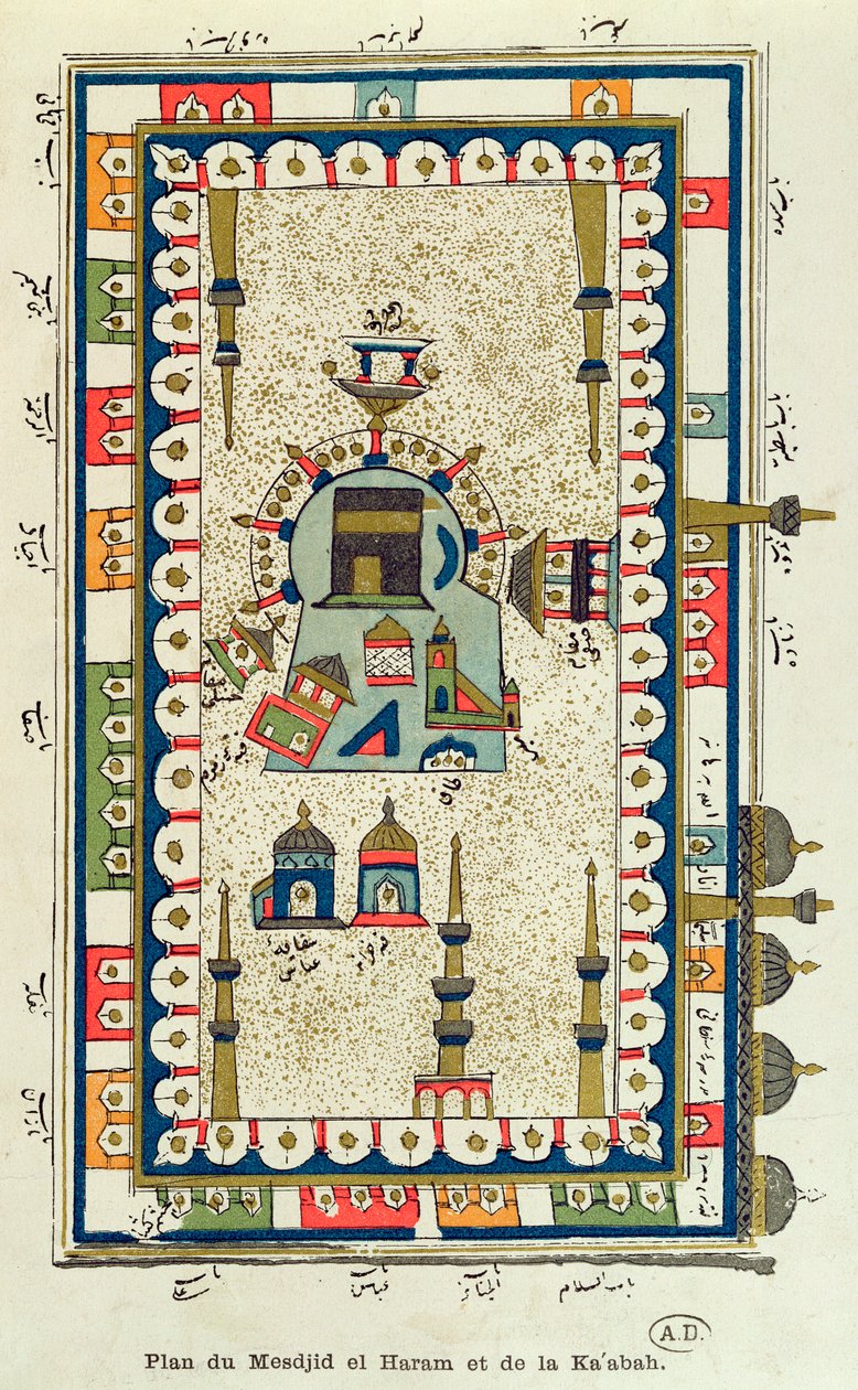 Luftaufnahme des Masjid-el-Haram und der Kaabah, Mekka von French School