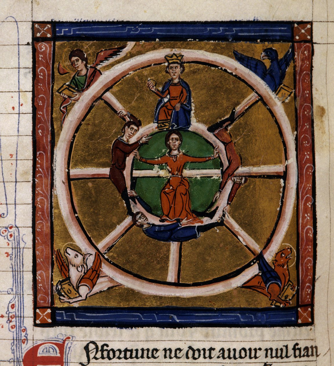 Alexander III. der Große (356-323 v. Chr.) auf dem Rad des Schicksals. Miniatur des Manuskripts 