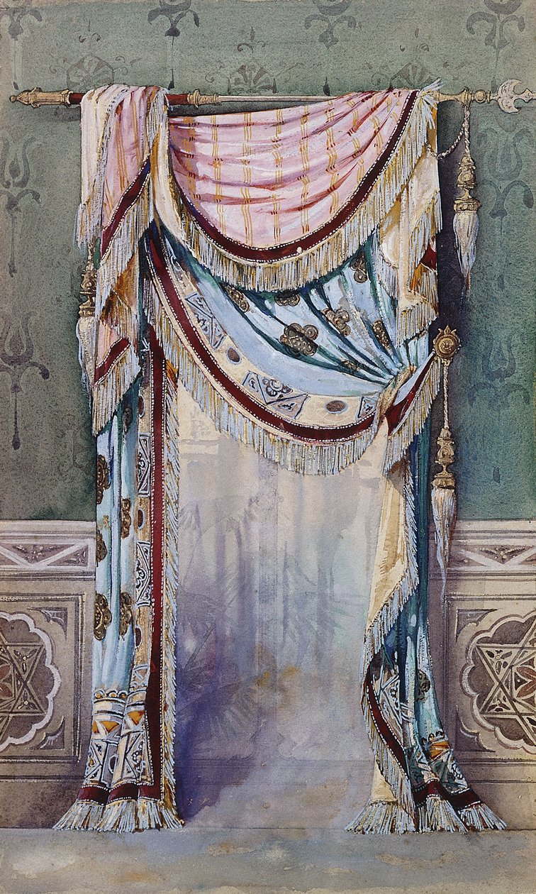 Ein Interieur mit einem Vorhangdesign, ca. 1880 von French School