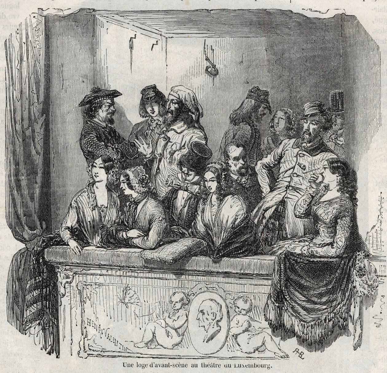 Eine Avant-Stage-Loge im Luxemburger Theater in Paris im 19. Jahrhundert - Gravur in „Tableau-de-Paris“ von Edmond Texier 1852 von French School