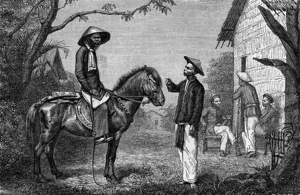 Annamitische Tirailleurs in Indochina. Gravur in „Le Journal de la jeunesse“ von French School