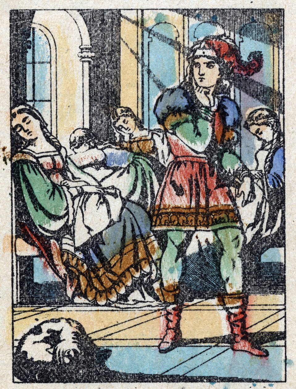Anonyme Illustration für „Dornröschen“, Märchen von Charles Perrault (1628-1703), französischer Schriftsteller. Holzstich von Imaging Pellerin - Epinal, Ende des 19. Jahrhunderts von French School