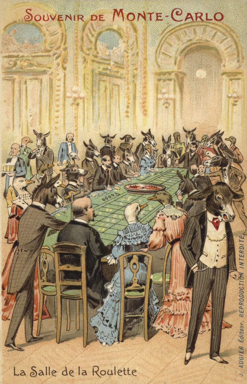 Anthropomorphe Illustration der Torheiten des Casinos in Monte Carlo von French School