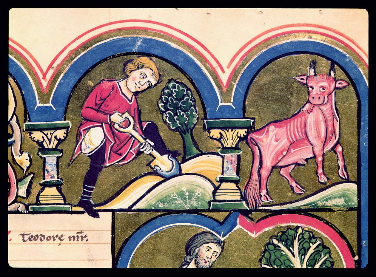 April: Ein Bauer gräbt, aus dem Psalter von St. Elisabeth von French School