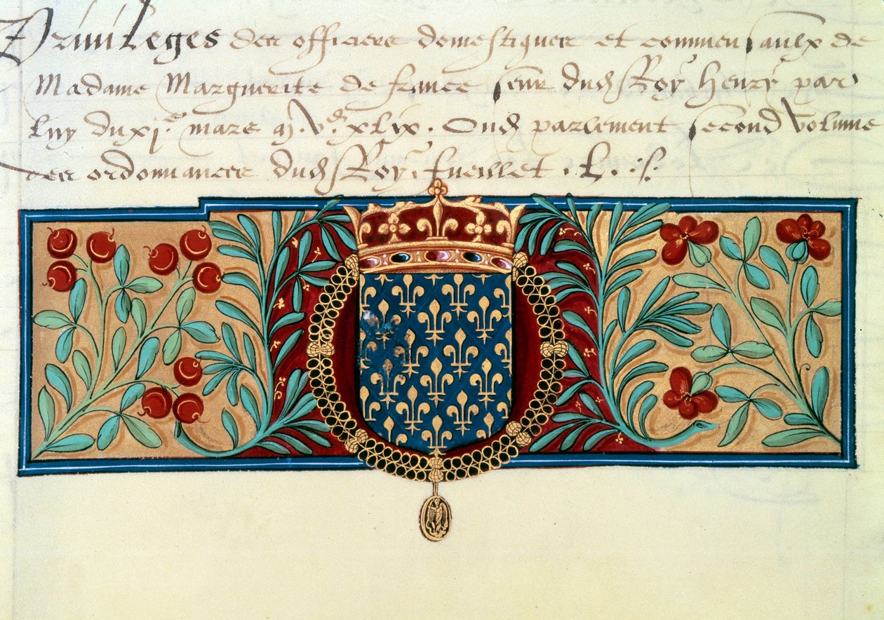 Wappen von Frankreich (umgeben vom Halsband des Ordens von Saint Michel und überragt von der Königskrone) von French School