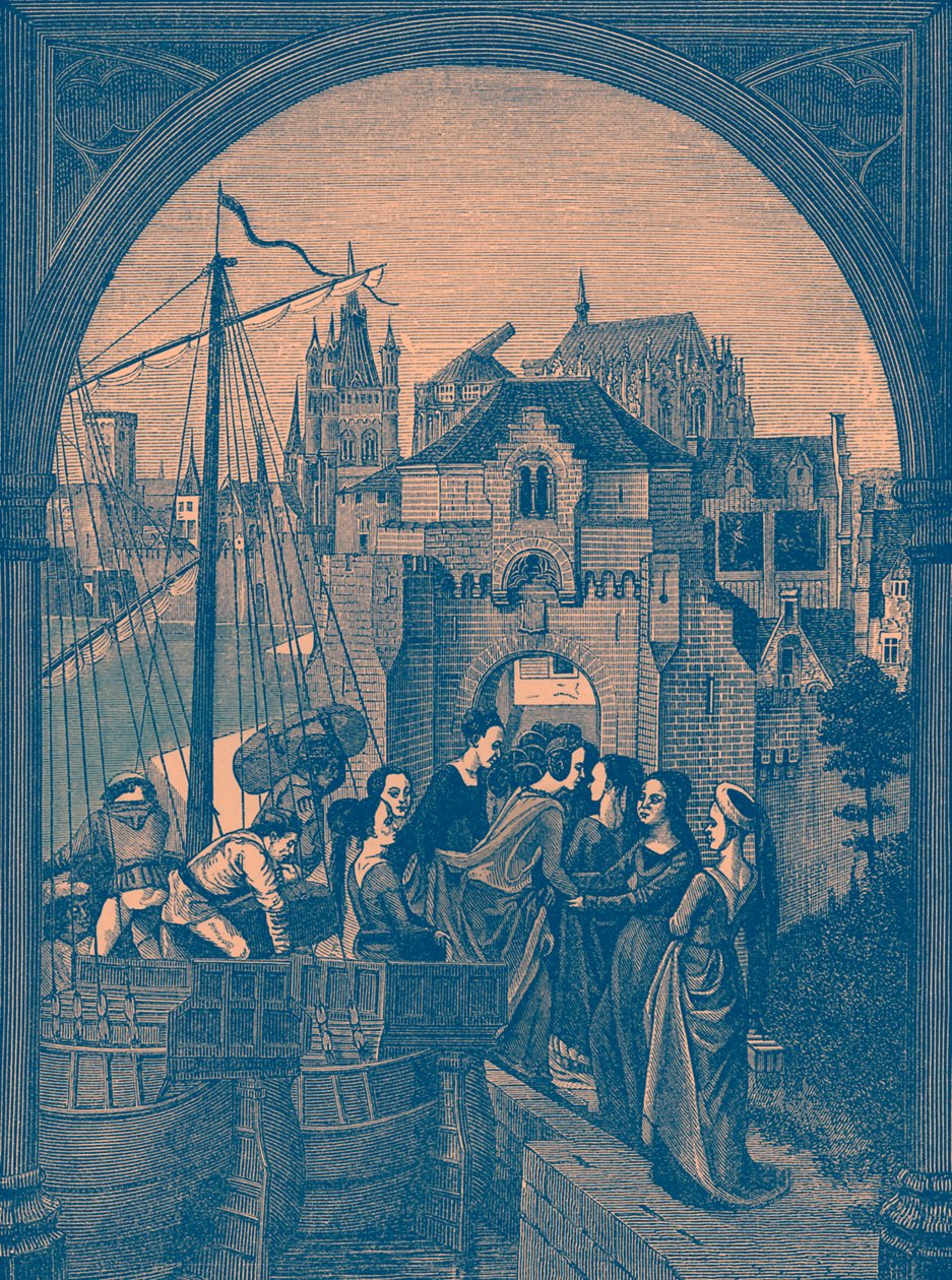 Ankunft der Flotte des Tyrannen Maximus in Köln von French School