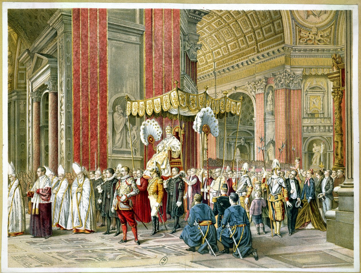 Ankunft von Papst Pius IX. auf der Sedia Gestatoria zur Eröffnung des Ersten Vatikanischen Konzils am 8. Dezember 1869 von French School