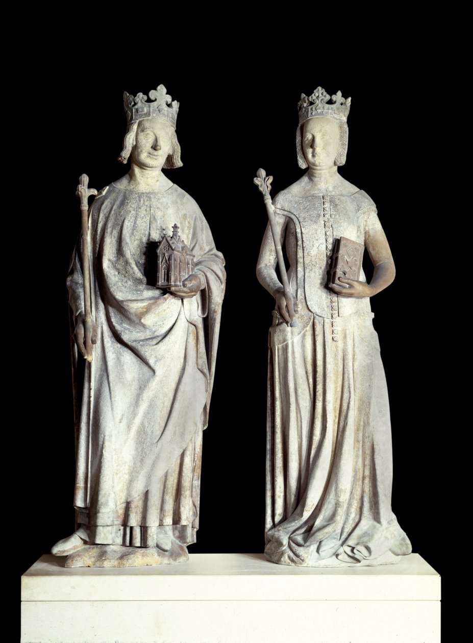 Französische Kunst: Statuen des Königs von Frankreich Karl V. und der Königin von Frankreich Jeanne de Bourbon von French School