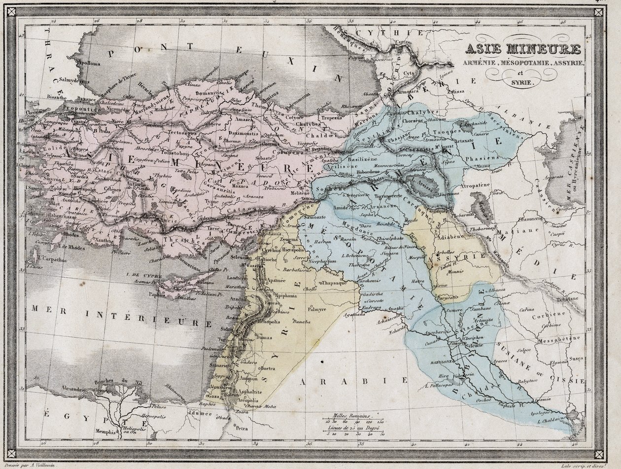 Kleinasien, Armenien, Mesopotamien, Assyrien und Syrien in der Antike - Tafel aus „Universal Atlas of Ancient and Modern Geography for the Use of Residential Schools“ von Vuillemin - ca. 1845 von French School