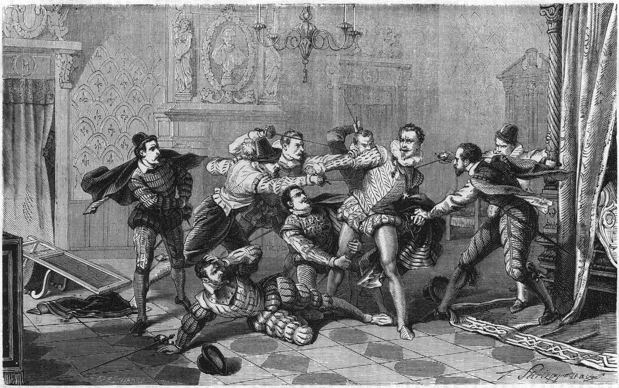 Ermordung von Heinrich I. von Lothringen, Herzog von Guise, bekannt als der Balafré (1550-1588), 23. Dezember von French School