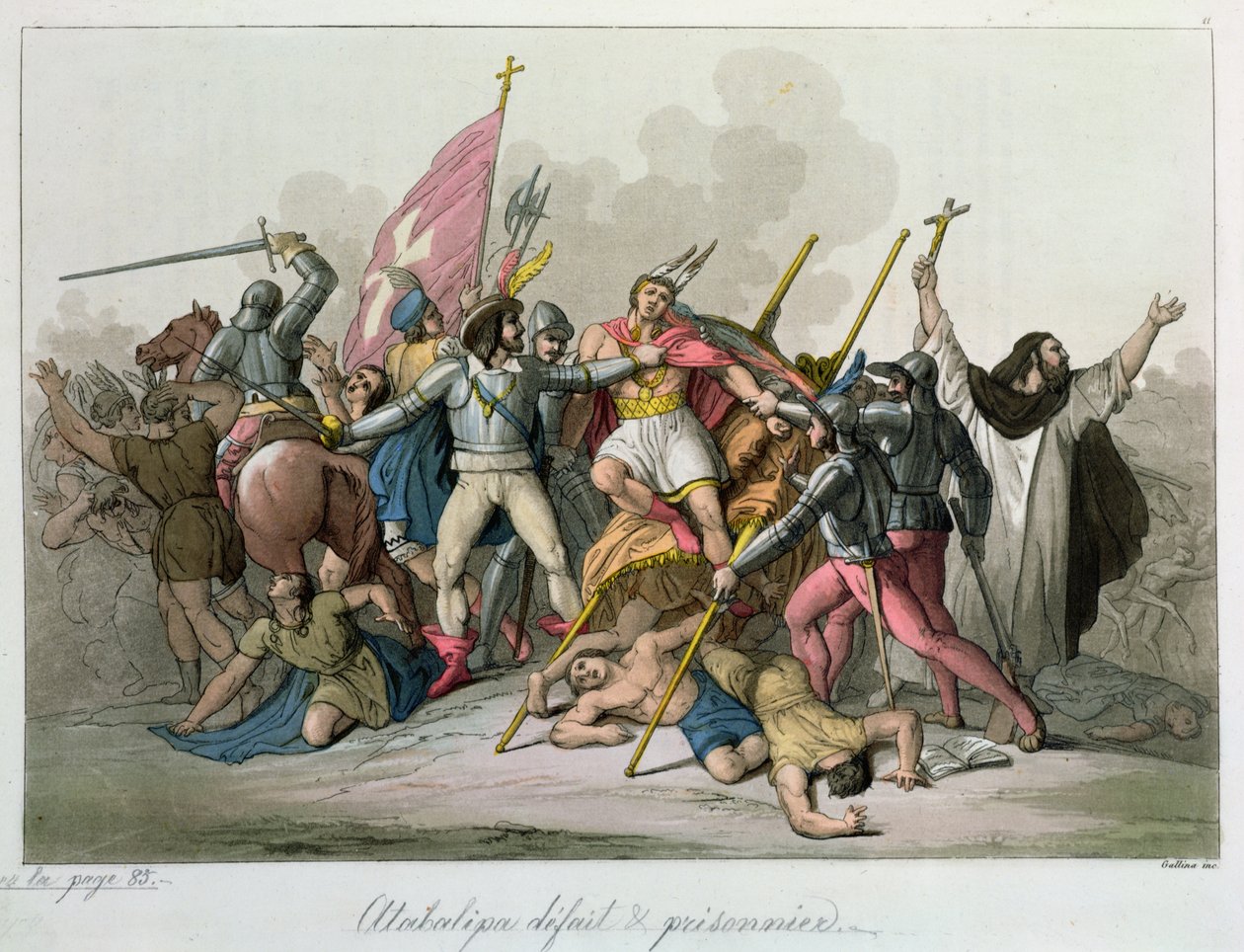 Atahualpa (ca. 1502-33) besiegt und gefangen genommen von den Truppen von Francisco Pizarro (ca. 1478-1541) 1820 von French School