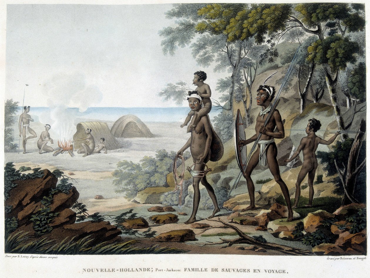 Australische Aborigines-Familie auf Reisen von French School