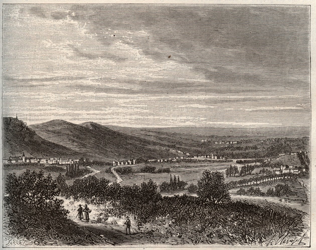 Ay und der Berg von Reims - Département Marne - Gravur in „La France illustrée: Geographie, Geschichte, statistische Verwaltung“ von V.A. Malt-Brown. 1884 von French School