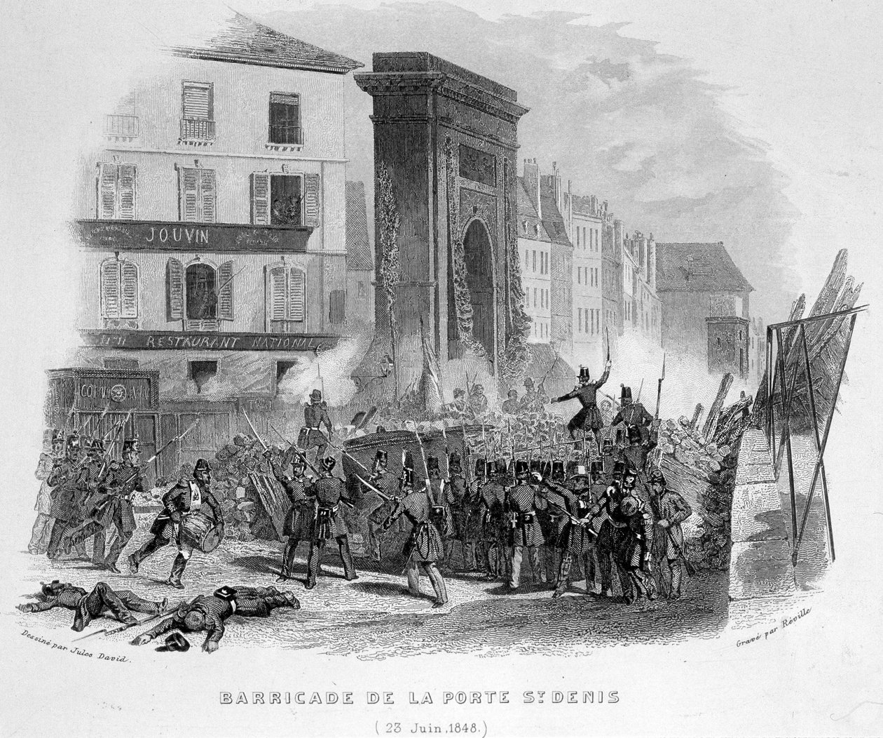 Barrikade am Porte Saint Denis (23. Juni 1848) - in „Fastes de Gardes nationales de France“ von French School