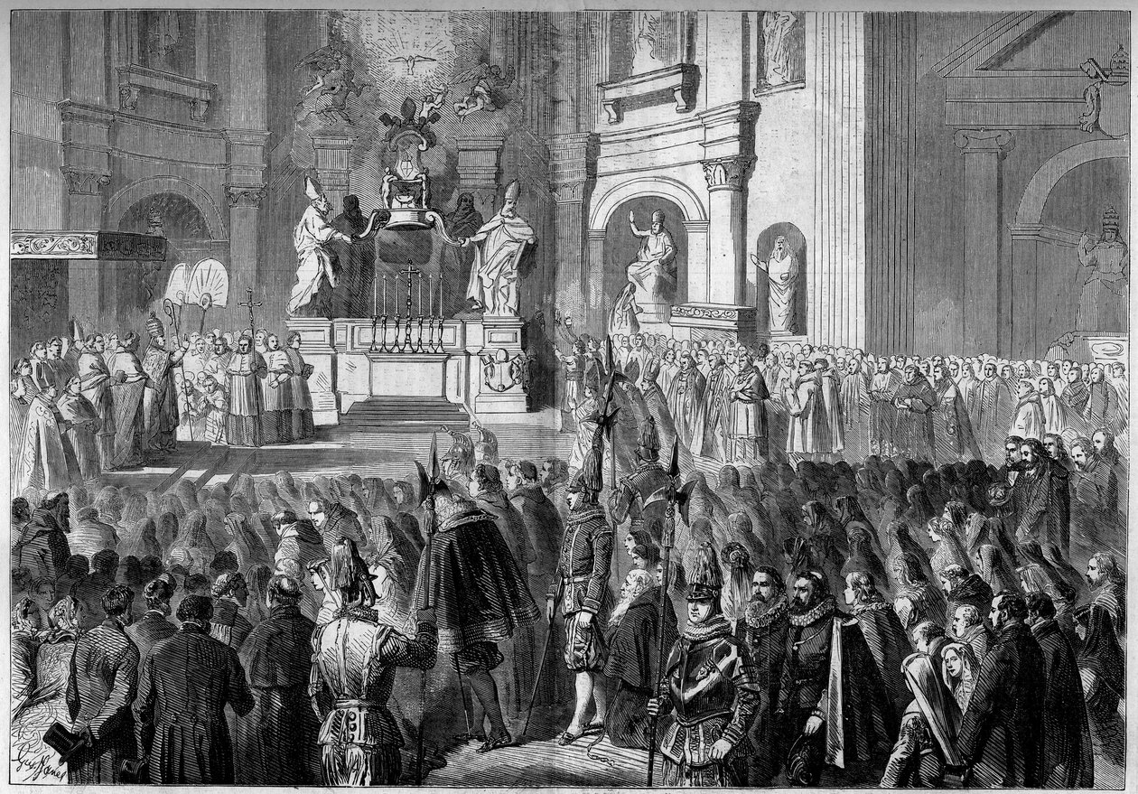 Segnung durch Papst Pius IX. (1792-1878) des Altars der Kanzel der Kirche St. Peter in Rom, nach der Restaurierung. Altar gebaut zwischen 1656 und 1658 von Gianlorenzo Bernini (Bernini) von French School