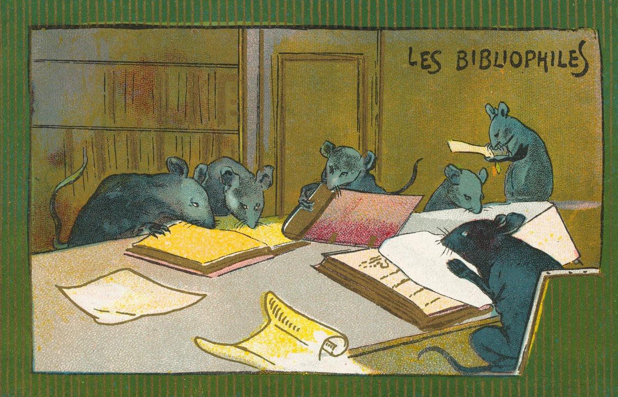 Bibliophile Ratten (Chromolithografie) von French School