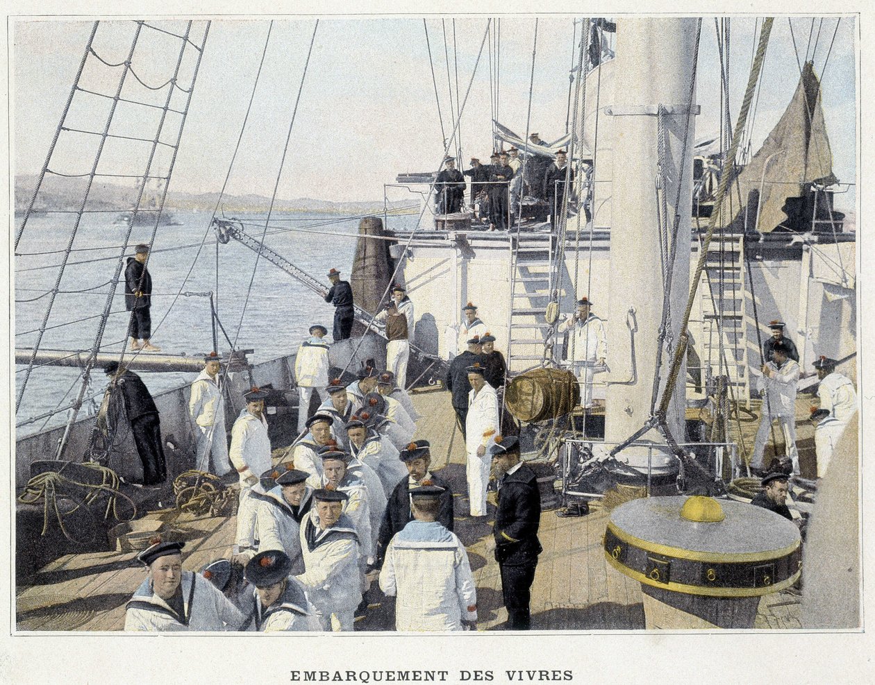 Verladung von Lebensmitteln - im „Album militaire - Marine: Das Leben an Bord“ von French School