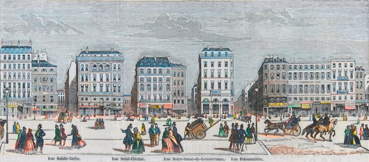 Boulevard Poissonniere - Rue Saint Barbe - Rue Saint Etienne - Rue Notre Dame de Reouvrance - Rue Poissonniere - Gravur in "Tableau-de-Paris" von Edmond Texier 1852 von French School