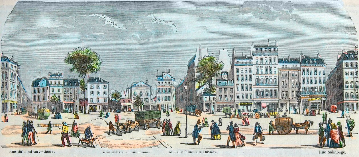 Boulevard des Filles du Calvaire und Boulevard du Temple - Rue Pont aux Choux - Rue des Filles-du-Calvaire - Rue Saintonge - Gravur in „Tableau-de-Paris“ von Edmond Texier 1852 von French School