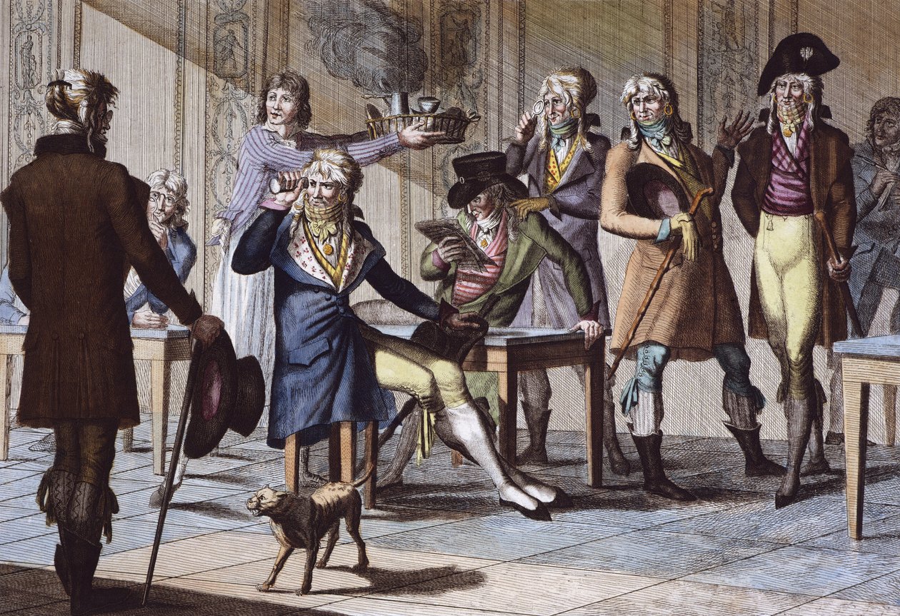 Café des Incredibles: „Mein Ehrenwort, sie scherzen“, anonyme Gravur von French School