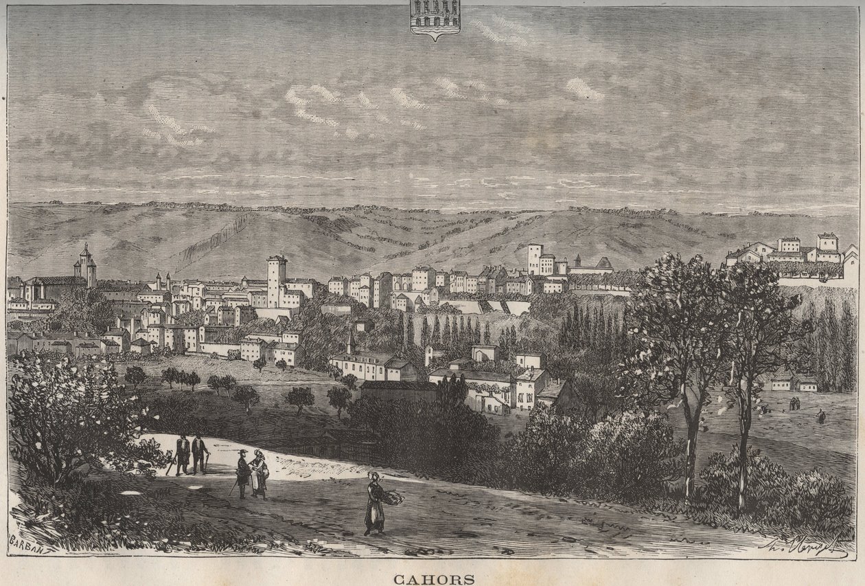 Cahors - Lot - Midi-Pyrenees (Stich in „La France illustree: geographie, histoire, administration statistique“ von V.A. Malt-Brown. 1884) von French School