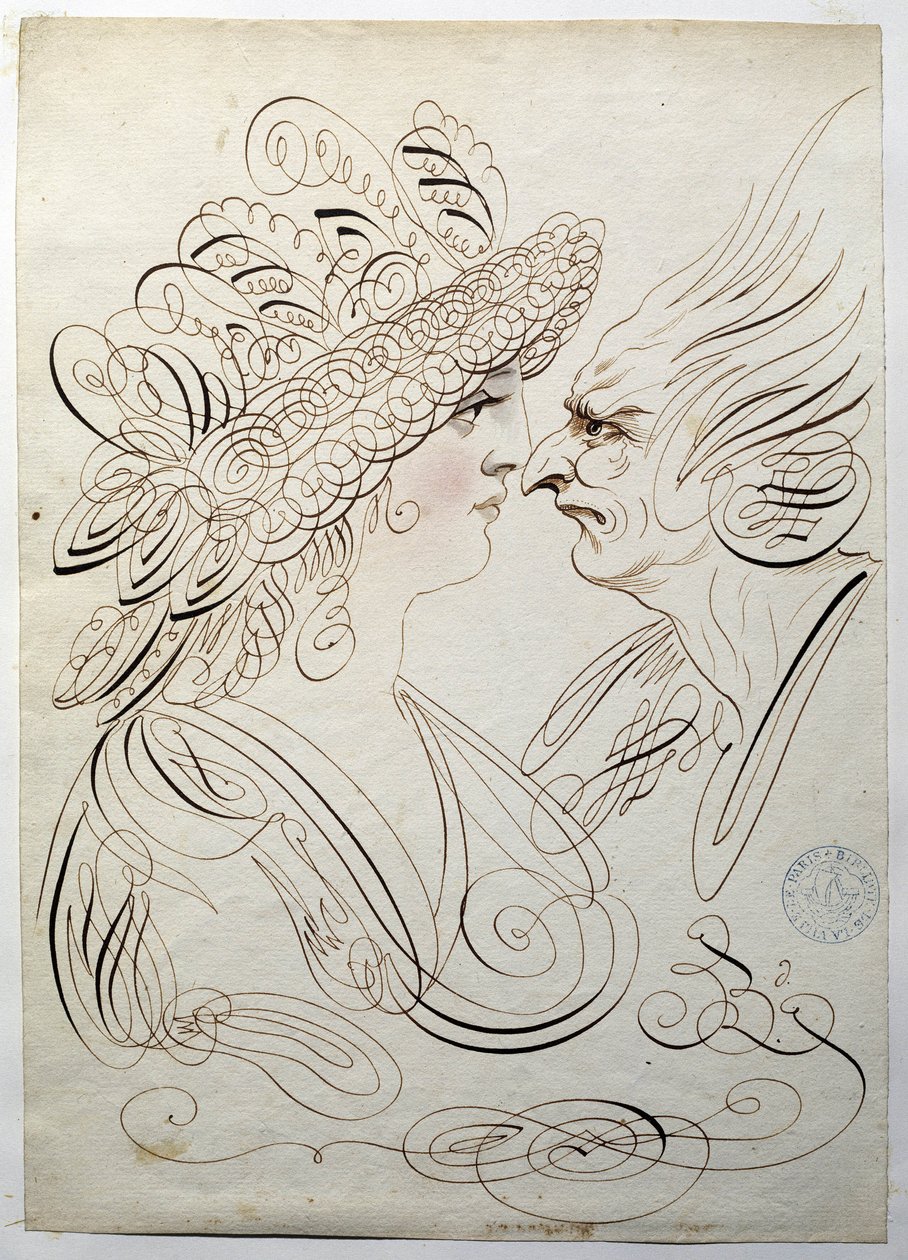 Kalligraphie: Profilporträts um 1780 von Bernard de Paris von French School