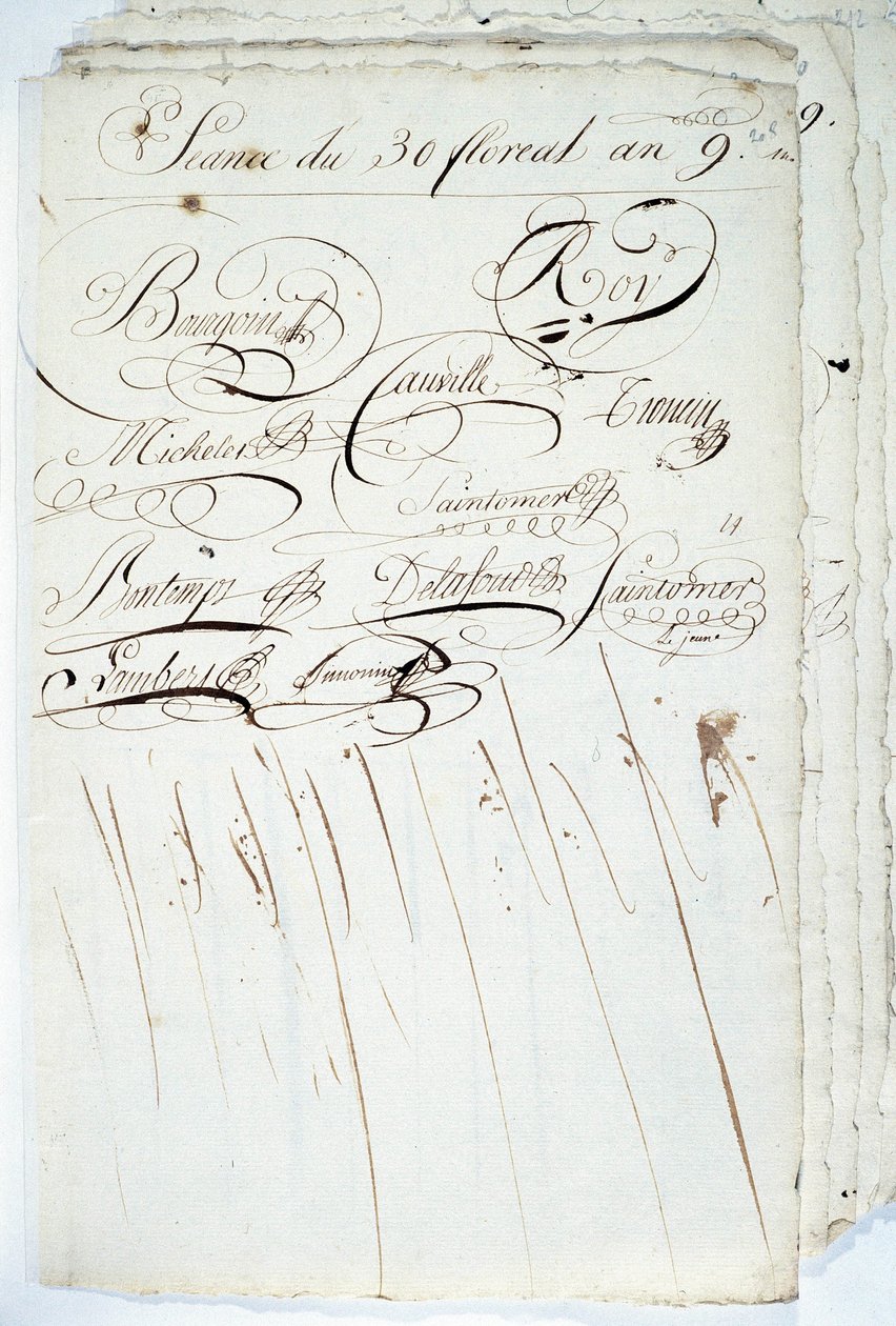 Kalligraphie: Blatt des Registers der Akademischen Gesellschaft für Schrift, 30 Floreal an IX von French School