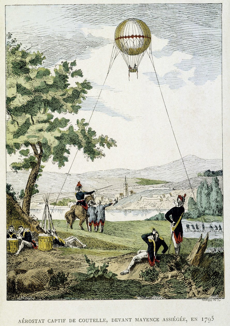 Gefangener Aerostat von Jean Marie Joseph Coutelle (1748-1835), vor der belagerten Mainz von French School