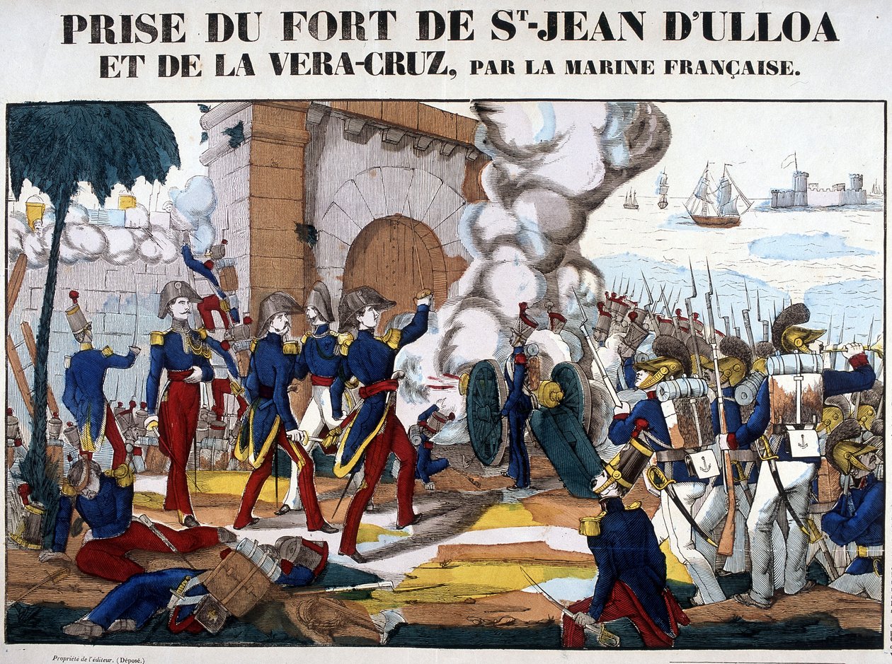 Eroberung des Forts von San Juan de Ulúa und La Vera Cruz in Mexiko im November 1838. Bild von Epinal von French School