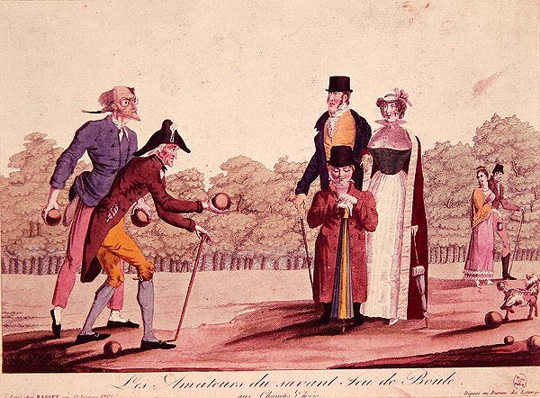 Karikatur des Boulespiels (Le Jeu de Boules), frühes neunzehntes Jahrhundert von French School