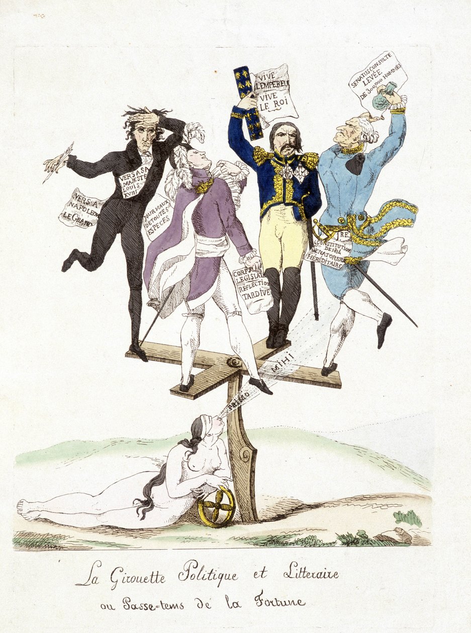 Karikatur über Napoleon Bonaparte. Die politische und literarische Wetterfahne, wo das Glück vorbeizieht. von French School