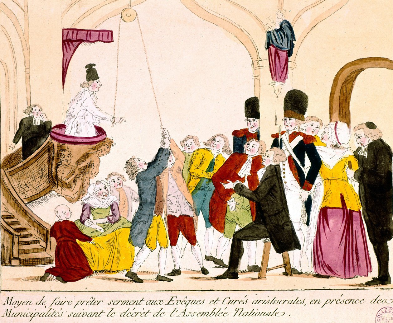Karikatur, die französische Aristokraten und Klerus zeigt, die den Treueeid auf die Republik ablegen von French School