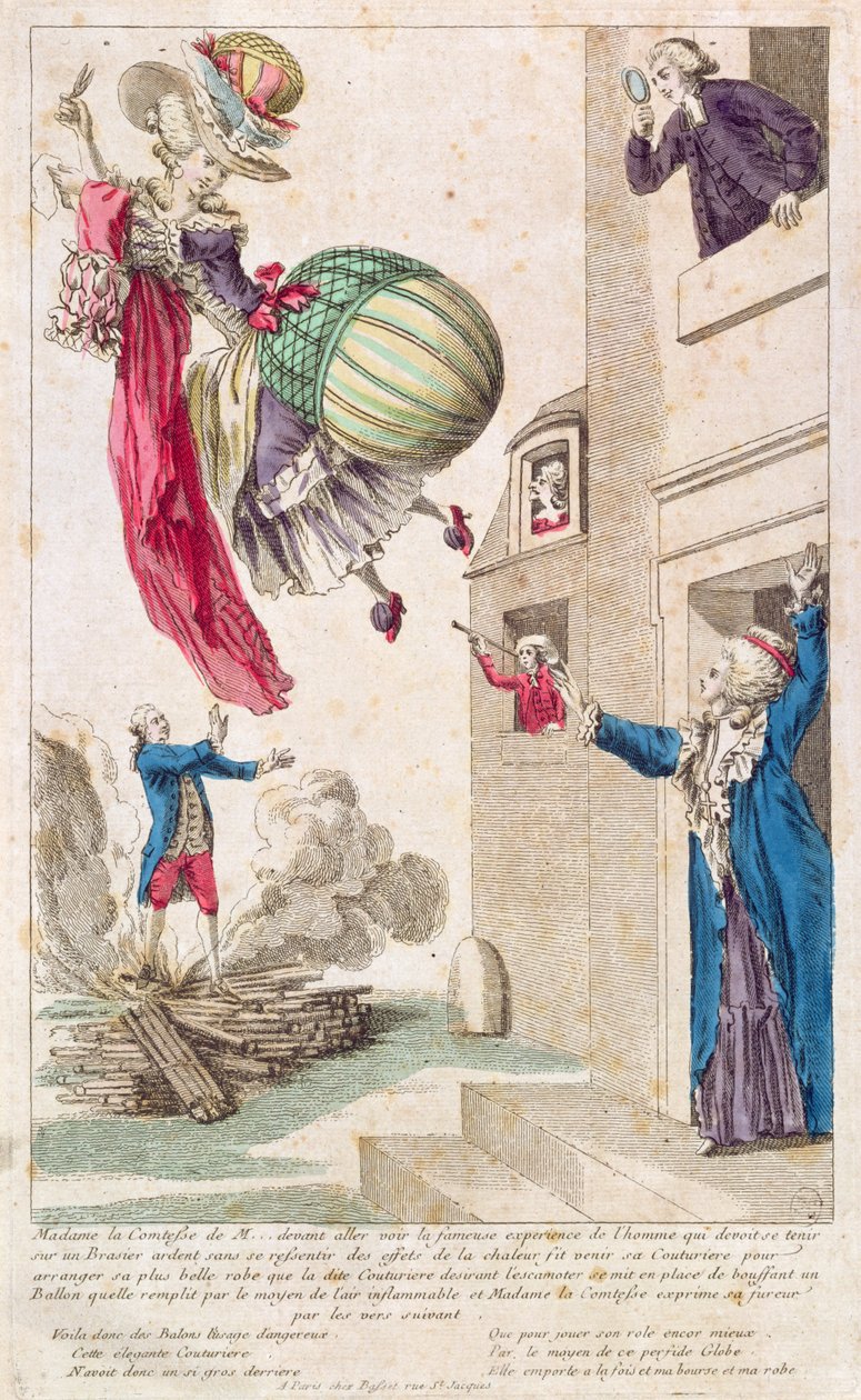 Karikatur, die Mode und Ballonfahren verspottet, ca. 1783-4 von French School