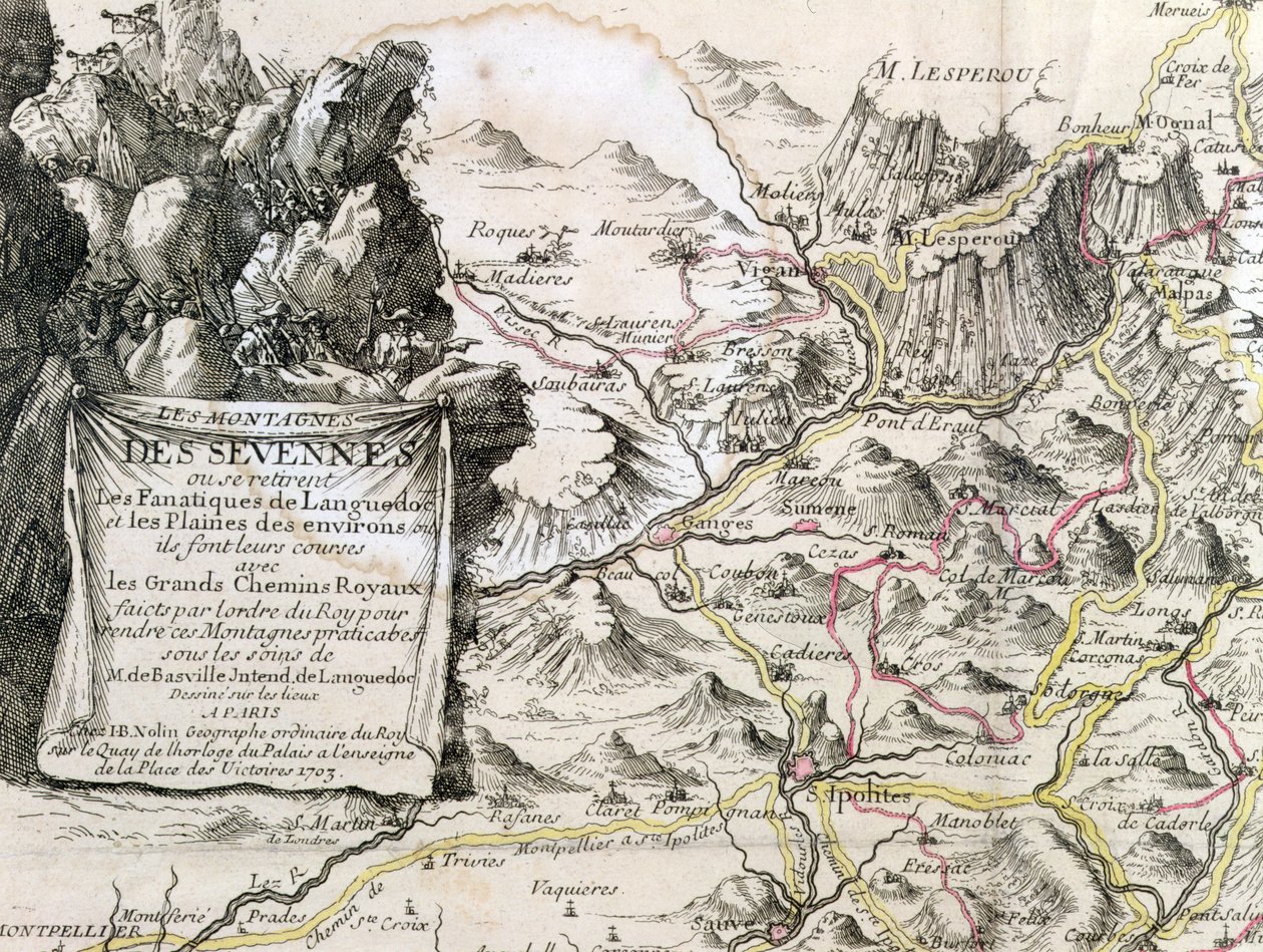 Kartusche aus einer Karte der Cevennen-Region, 1703 von French School