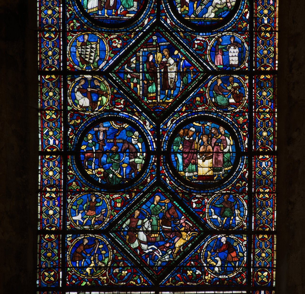 Kathedrale von Chartres, Buntglasfenster: Leben des Heiligen Eustachius, unteres Detail von French School