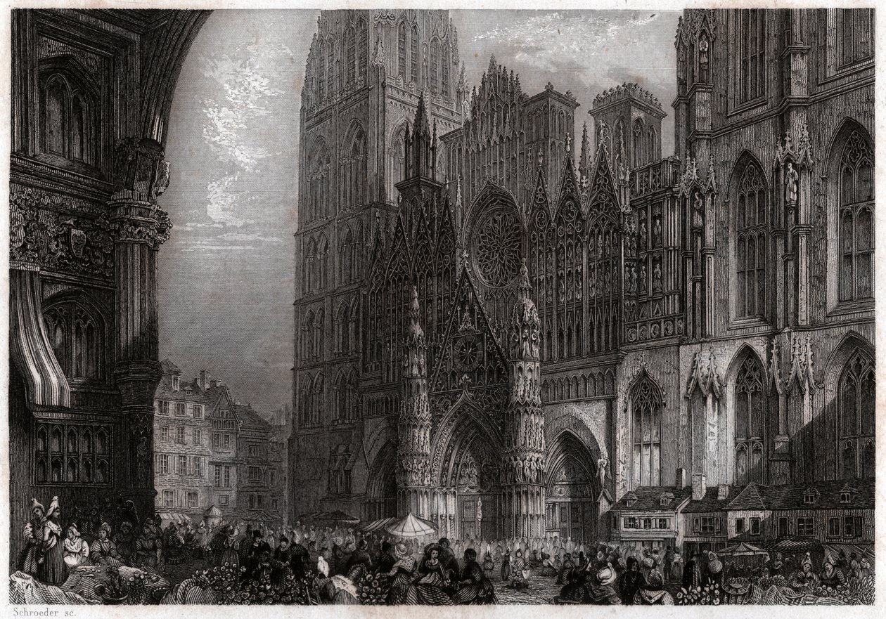 Kathedrale von Rouen (Gravur, ca. 1850) von French School