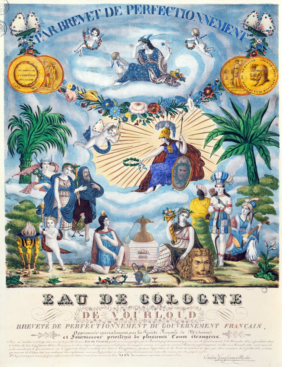 Zertifikat für ein Eau de Cologne von J.F. Vourloud, um 1825 von French School