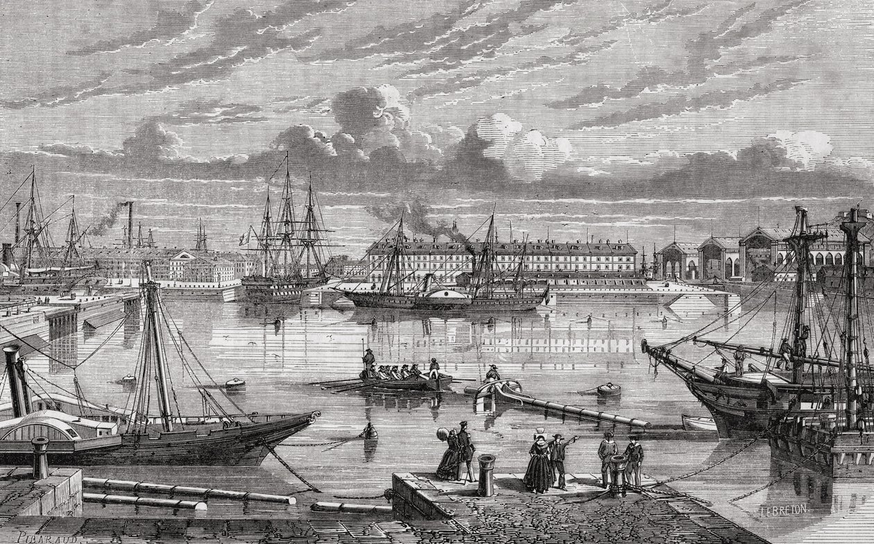 Cherbourg im 18. Jahrhundert, graviert von Le Breton nach Pibaraud, aus 